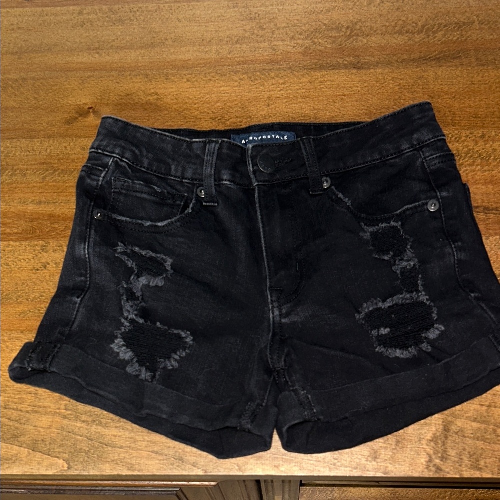 Aeropostale Distressed Black Jean Shorts